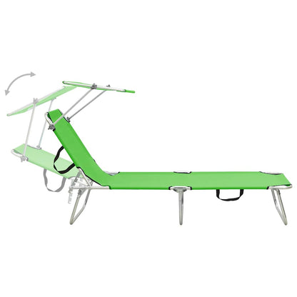 vidaXL Folding Sun Lounger with Canopy Green Aluminium 4