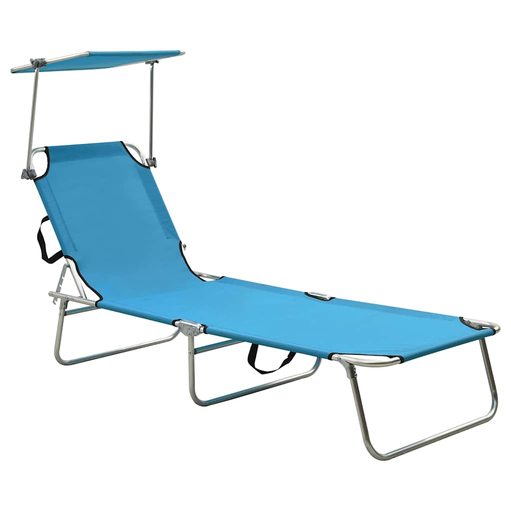 vidaXL Folding Sun Lounger with Canopy Blue Aluminium 1