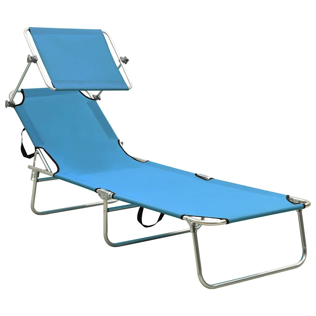 vidaXL Folding Sun Lounger with Canopy Blue Aluminium 2
