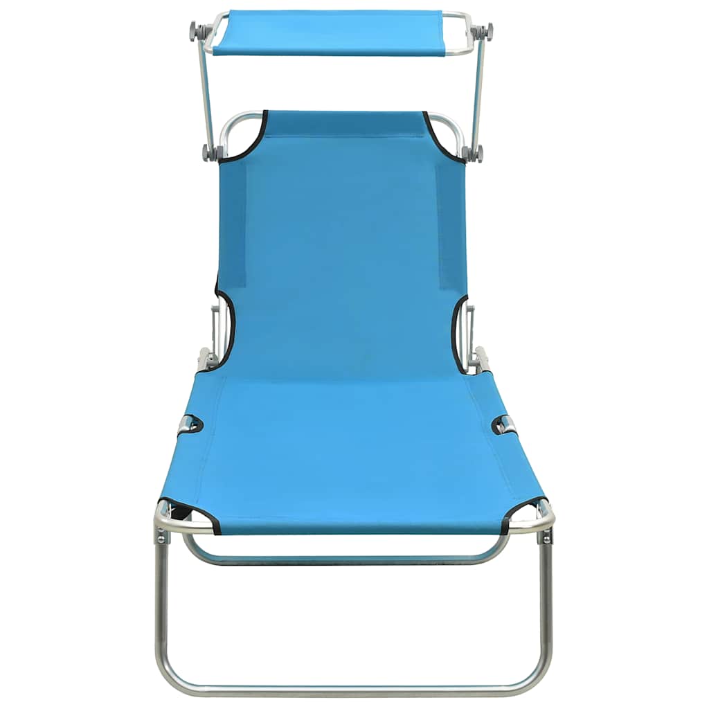 vidaXL Folding Sun Lounger with Canopy Blue Aluminium 3