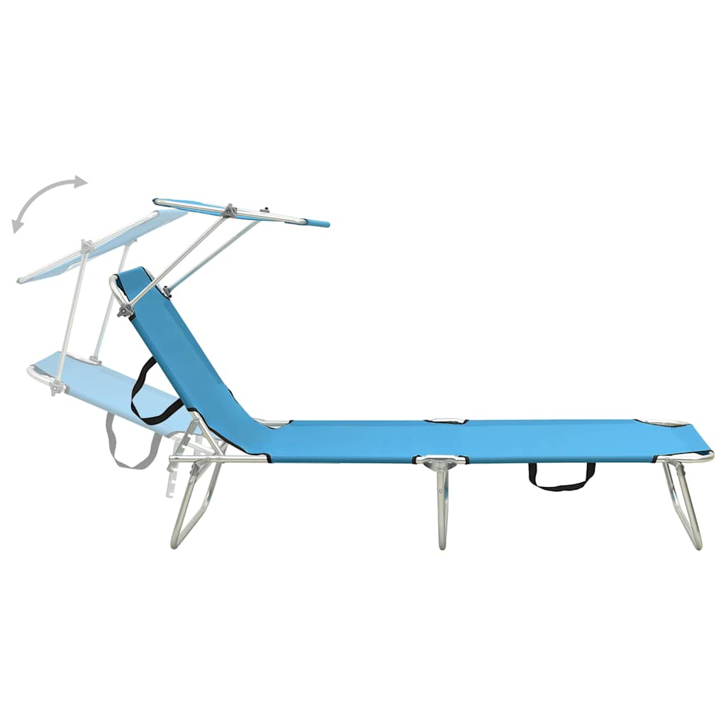 vidaXL Folding Sun Lounger with Canopy Blue Aluminium 4