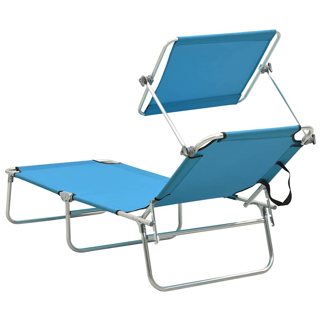 vidaXL Folding Sun Lounger with Canopy Blue Aluminium 5