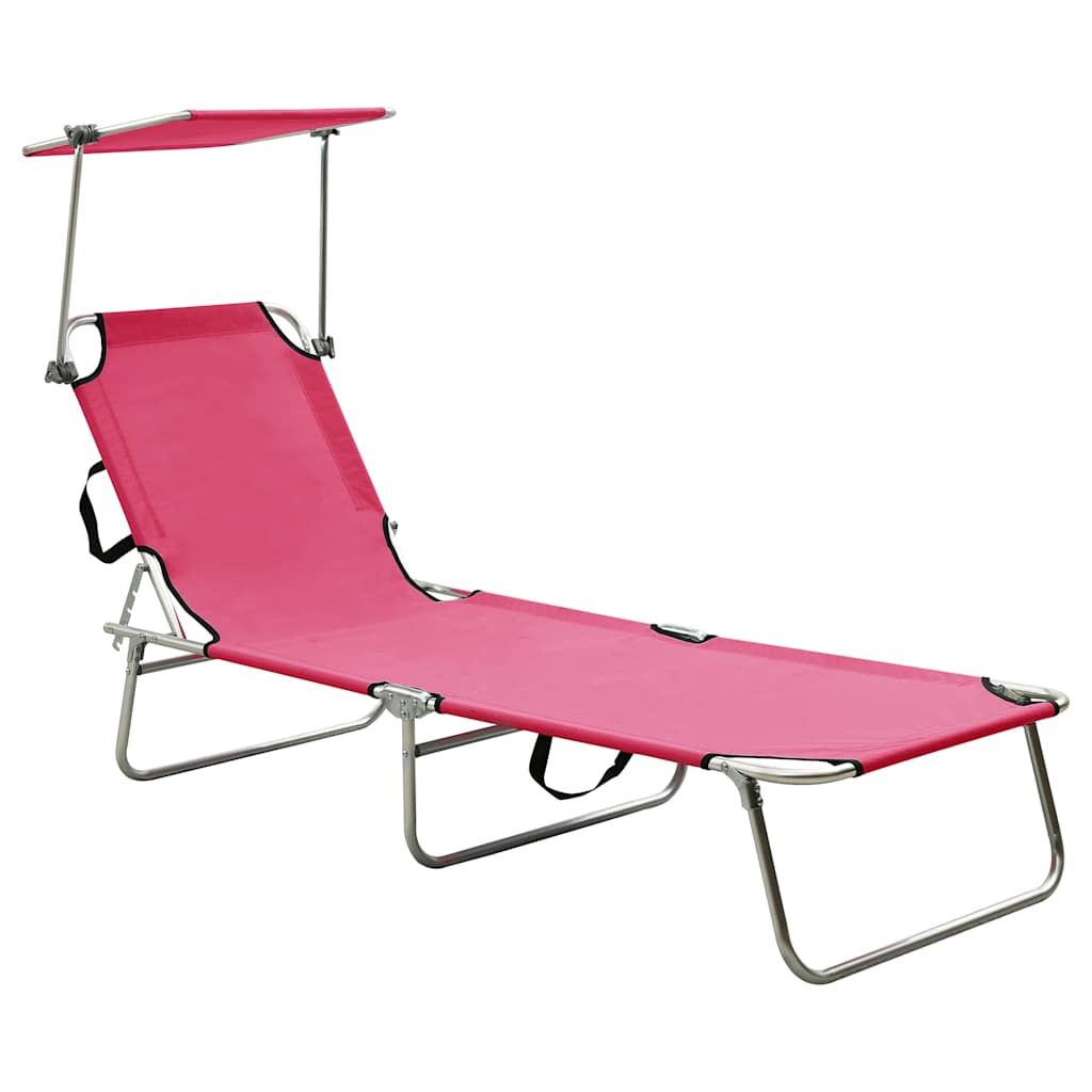 vidaXL Folding Sun Lounger with Canopy Pink Aluminium 1