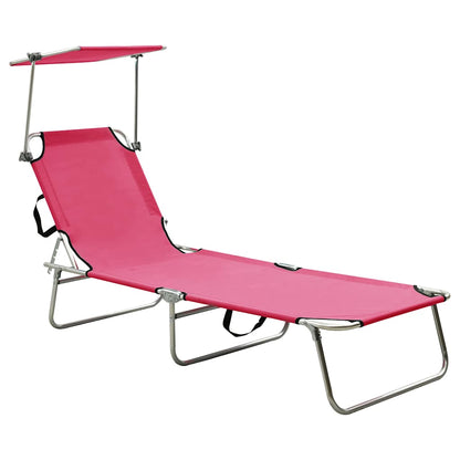 vidaXL Folding Sun Lounger with Canopy Pink Aluminium 1