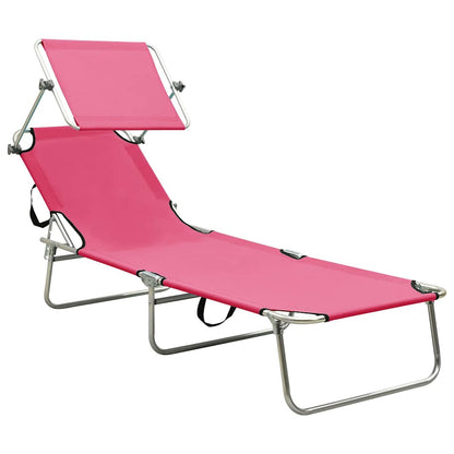 vidaXL Folding Sun Lounger with Canopy Pink Aluminium 2