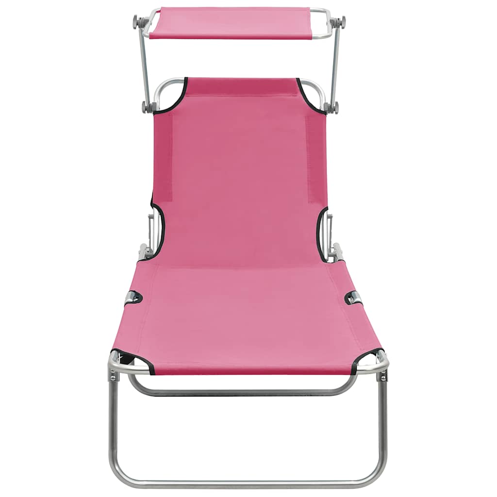 vidaXL Folding Sun Lounger with Canopy Pink Aluminium 3