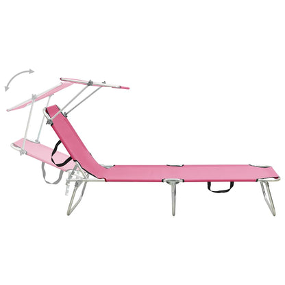 vidaXL Folding Sun Lounger with Canopy Pink Aluminium 4