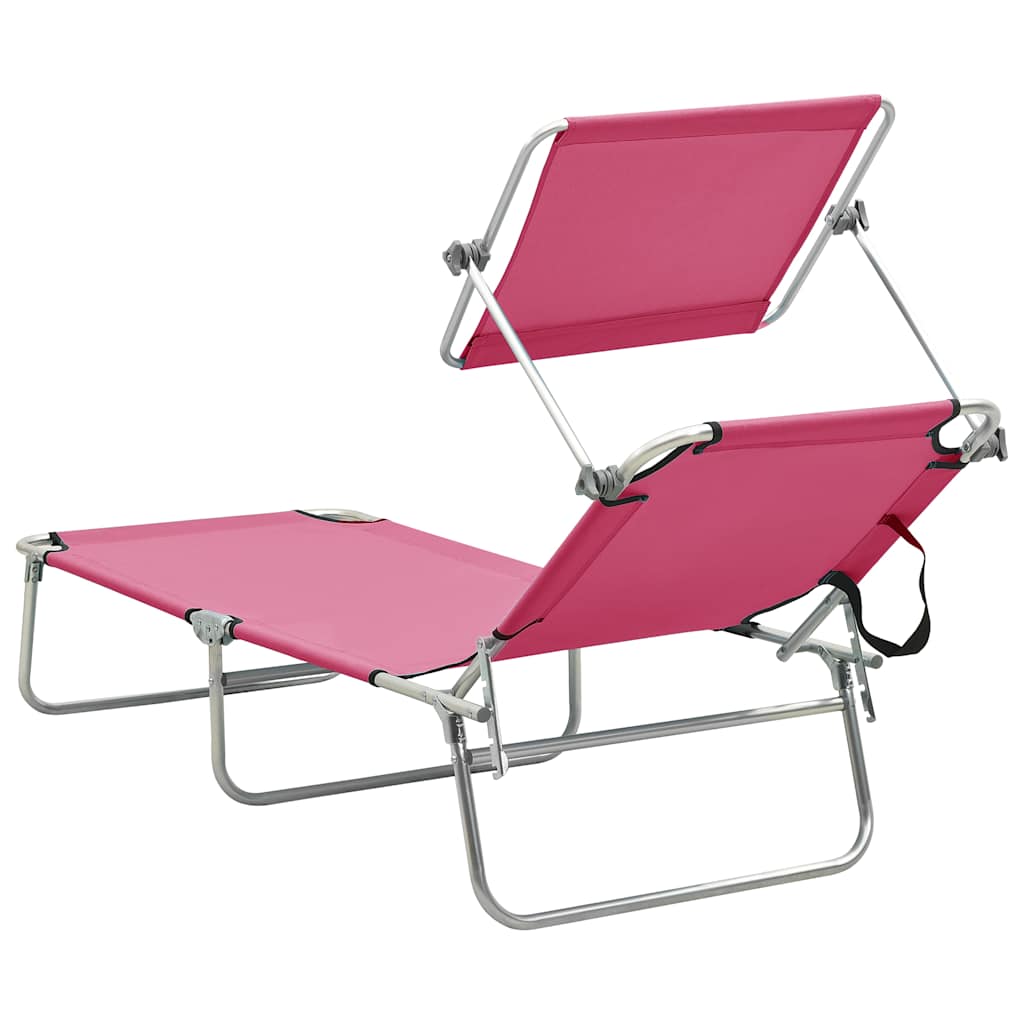 vidaXL Folding Sun Lounger with Canopy Pink Aluminium 5