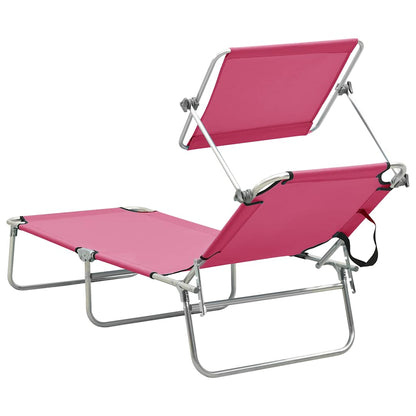 vidaXL Folding Sun Lounger with Canopy Pink Aluminium 5