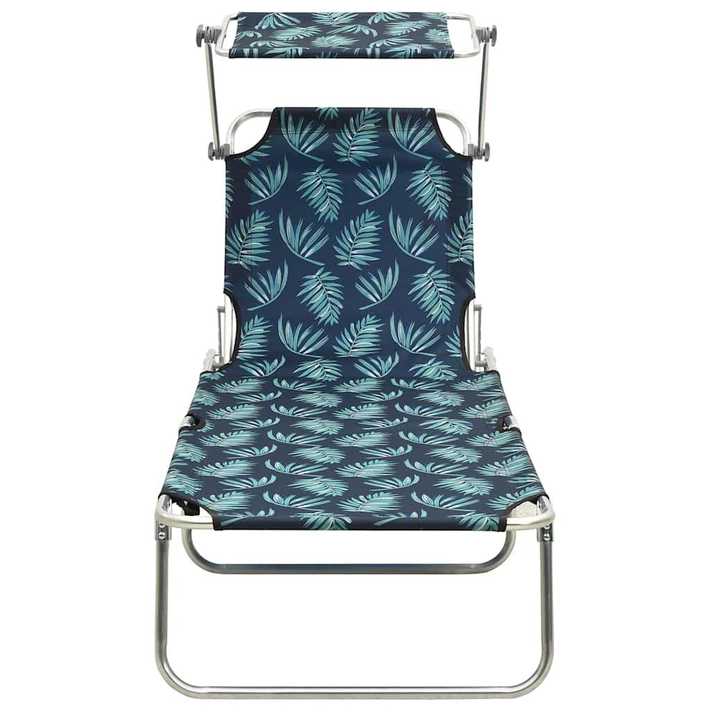 vidaXL Folding Sun Lounger with Canopy Leaf Print Aluminium 2