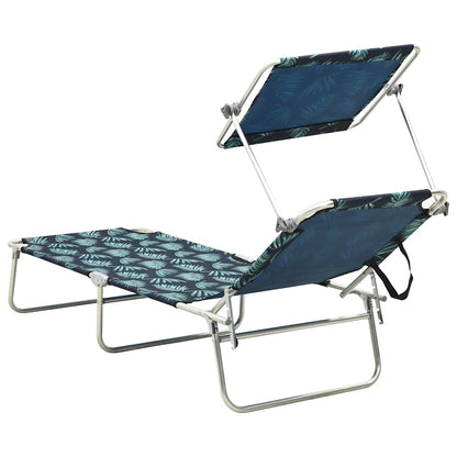 vidaXL Folding Sun Lounger with Canopy Leaf Print Aluminium 3
