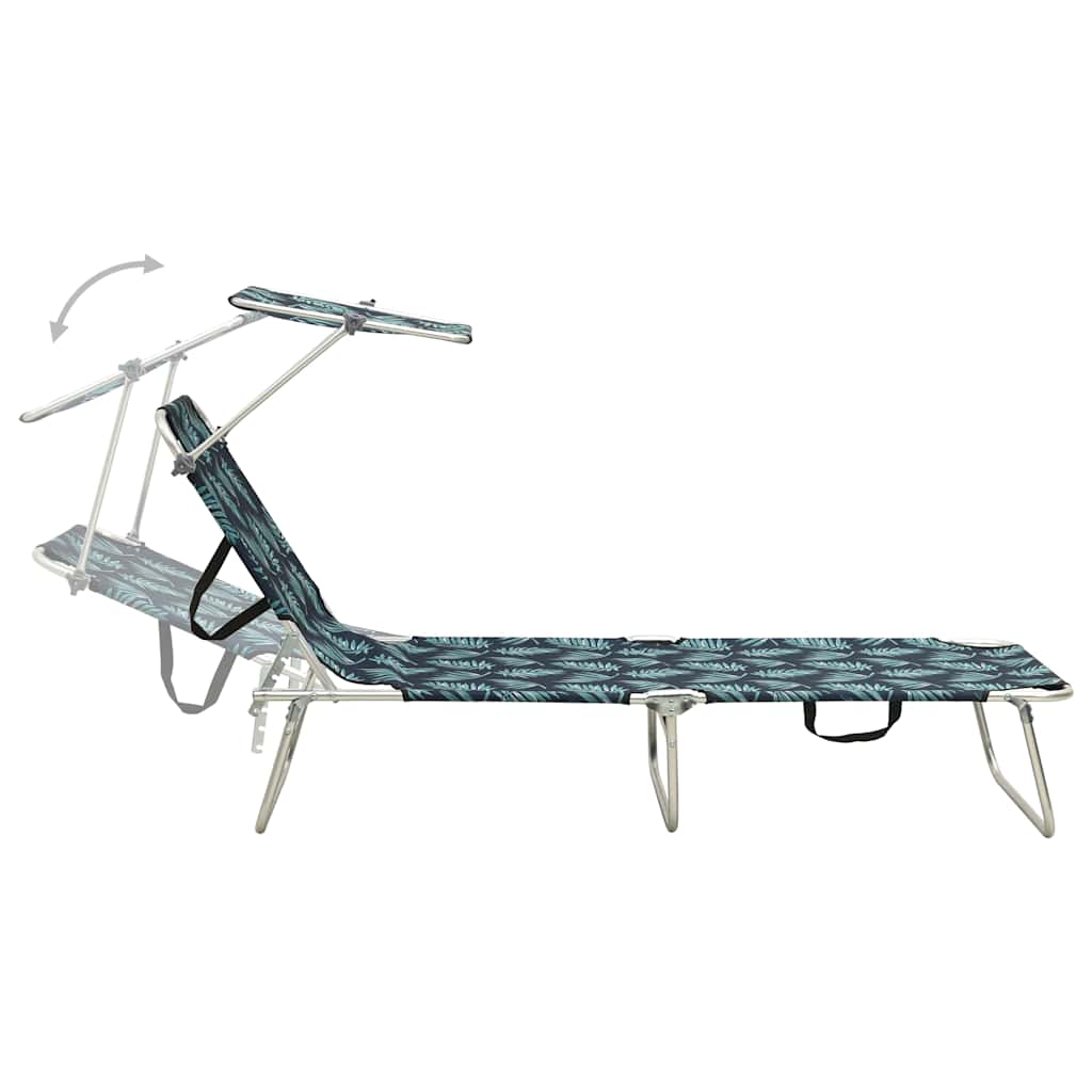 vidaXL Folding Sun Lounger with Canopy Leaf Print Aluminium 4