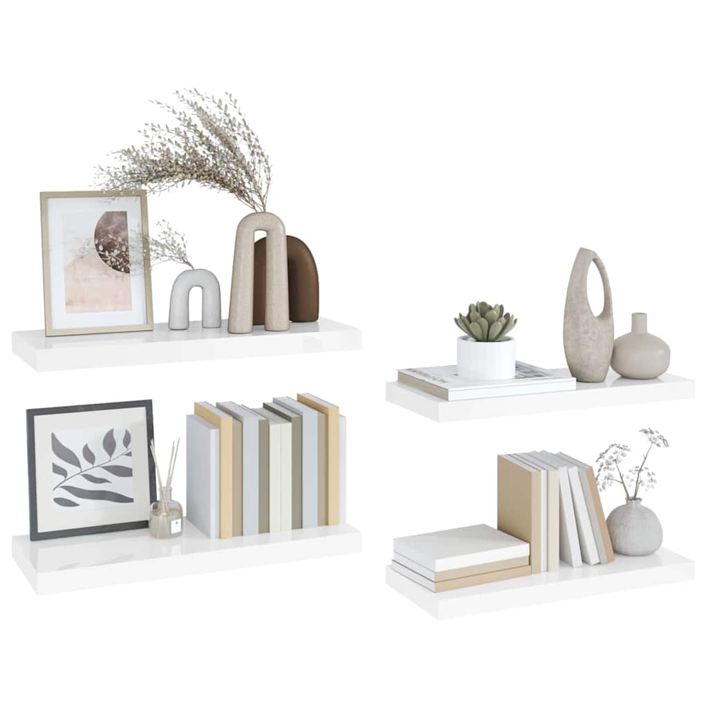 vidaXL Wall Shelf |  Set of 4 | High gloss white | Honeycomb MDF, metal 5