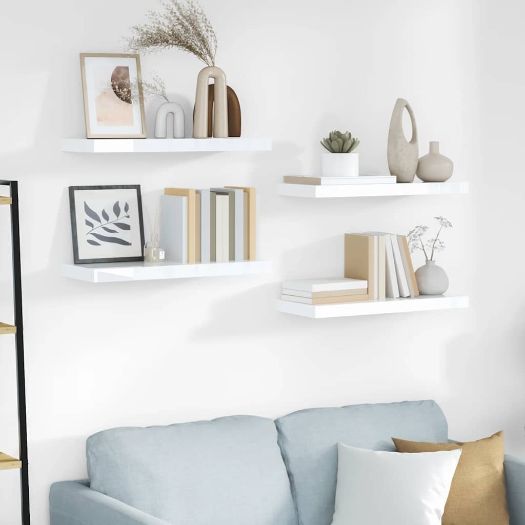 vidaXL Wall Shelf |  Set of 4 | High gloss white | Honeycomb MDF, metal 1