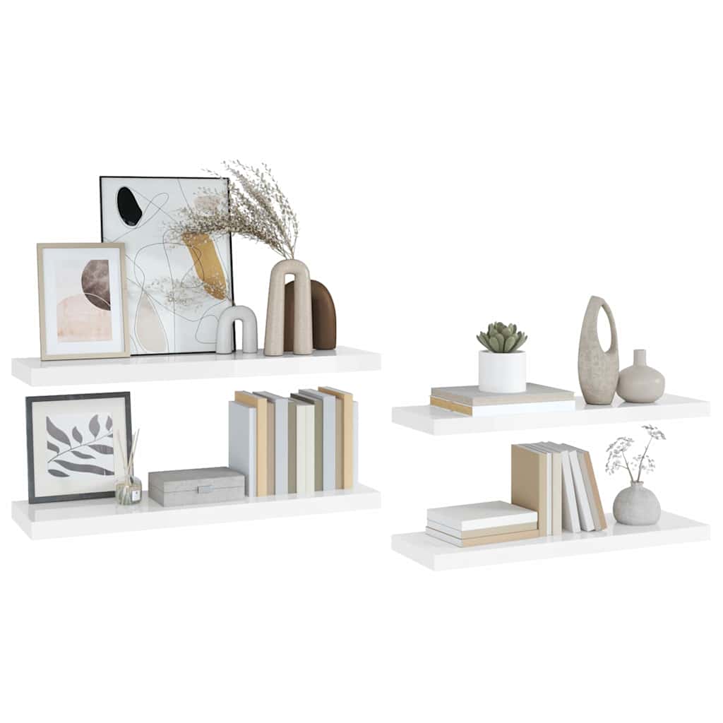 vidaXL Wall Shelf | Set of 4 | High gloss white | Honeycomb MDF, metal | Medium 5