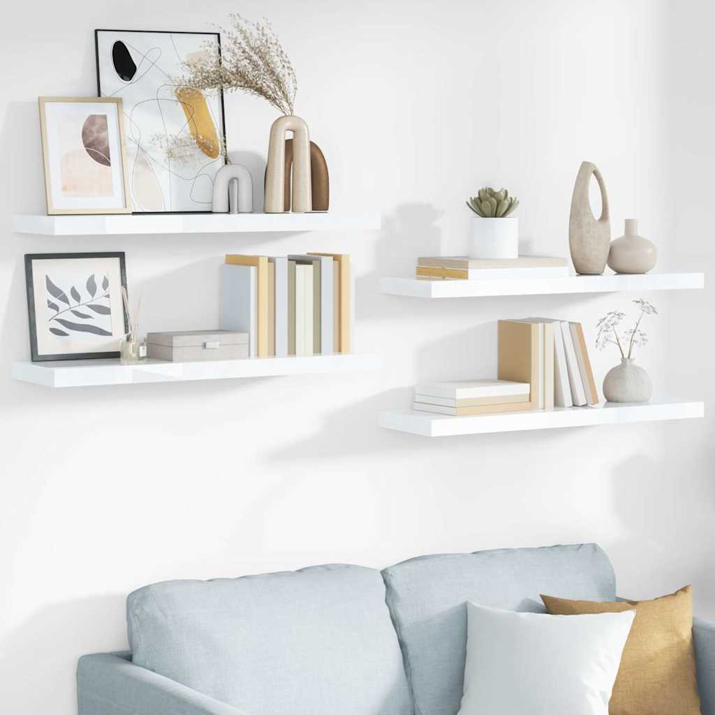 vidaXL Wall Shelf | Set of 4 | High gloss white | Honeycomb MDF, metal | Medium 1