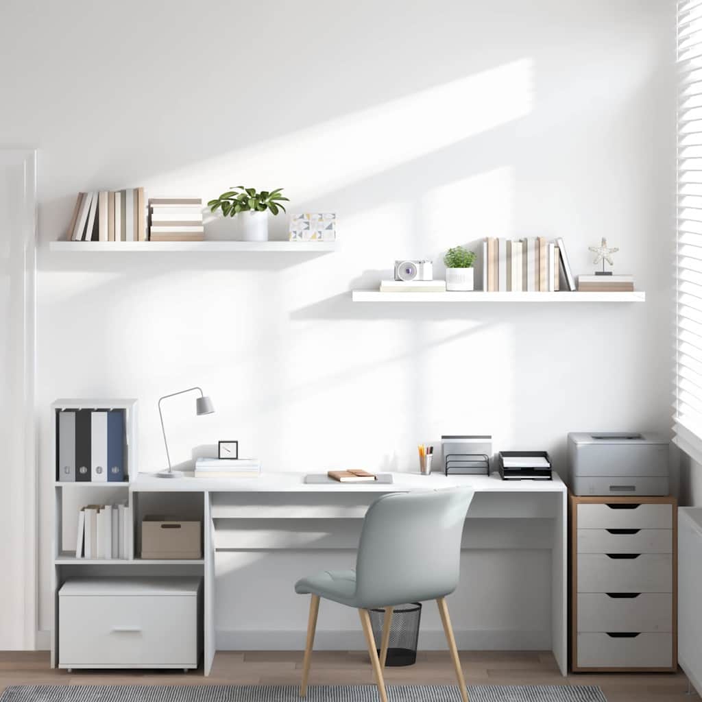 vidaXL Wall Shelf | Set of 2 | High gloss white | Honeycomb MDF, Metal | Large 3