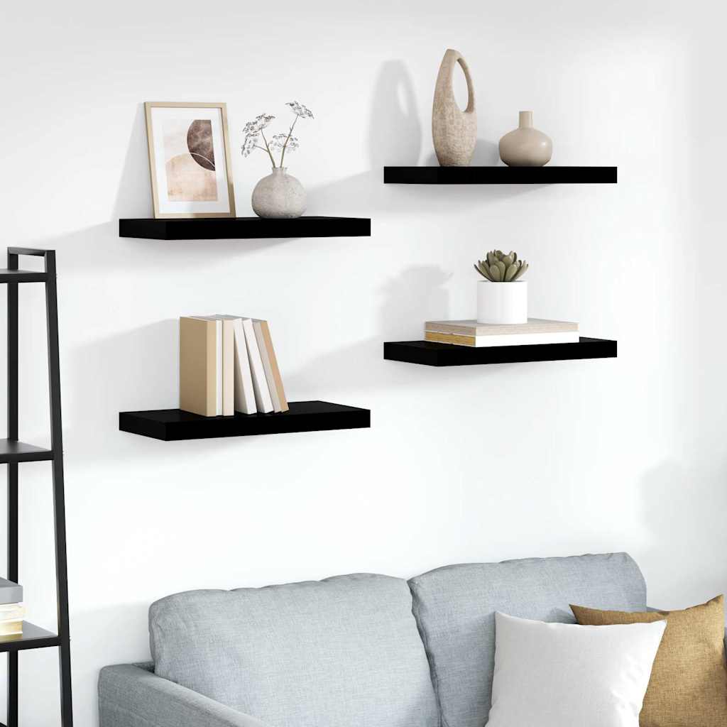 vidaXL Floating Wall Shelves 4 pcs High Gloss Black 50x23.5x3.8 cm MDF 1