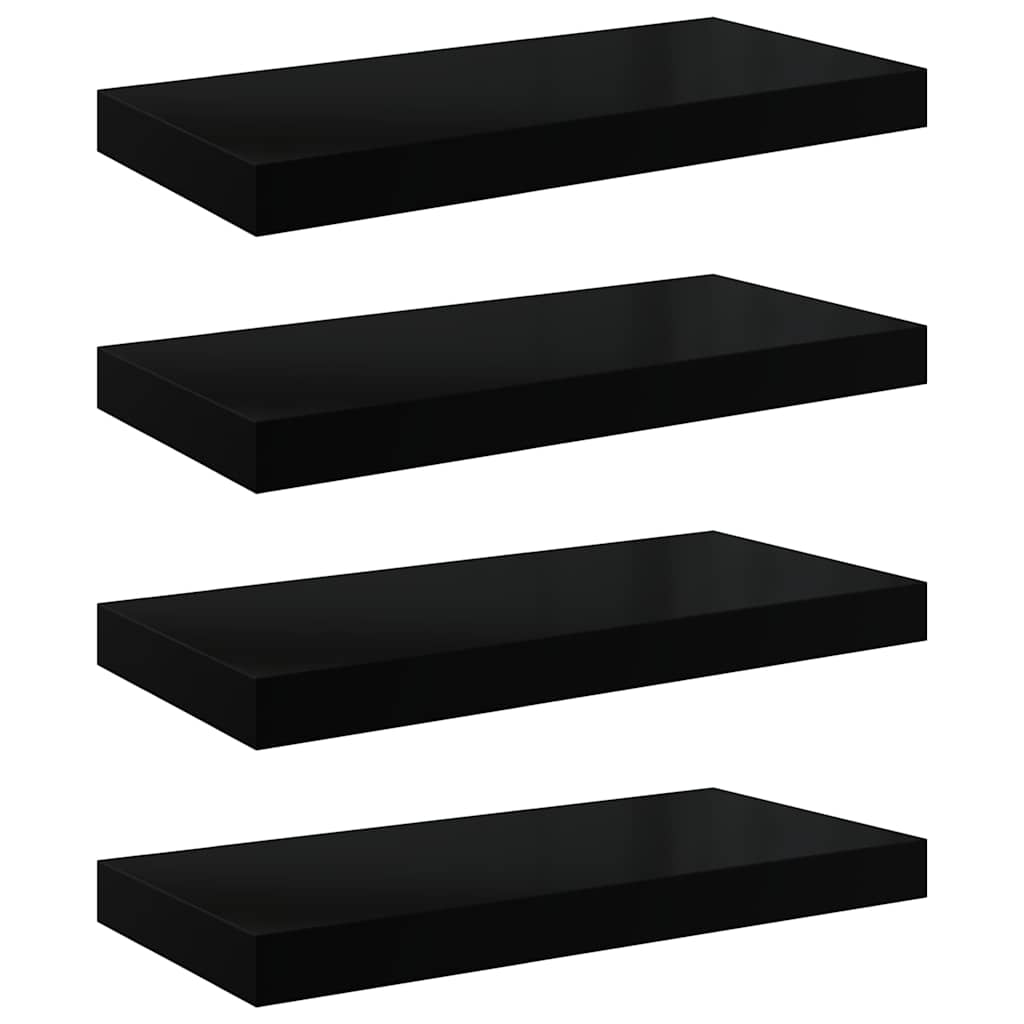 vidaXL Floating Wall Shelves 4 pcs High Gloss Black 50x23.5x3.8 cm MDF 2