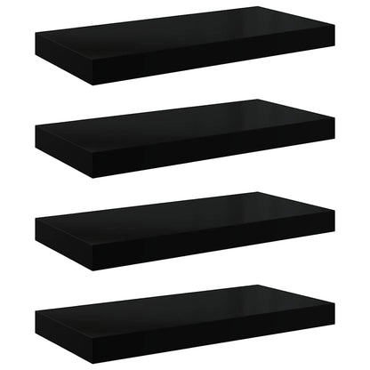 vidaXL Floating Wall Shelves 4 pcs High Gloss Black 50x23.5x3.8 cm MDF 2