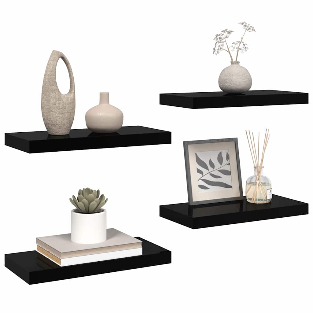 vidaXL Floating Wall Shelves 4 pcs High Gloss Black 50x23.5x3.8 cm MDF 5