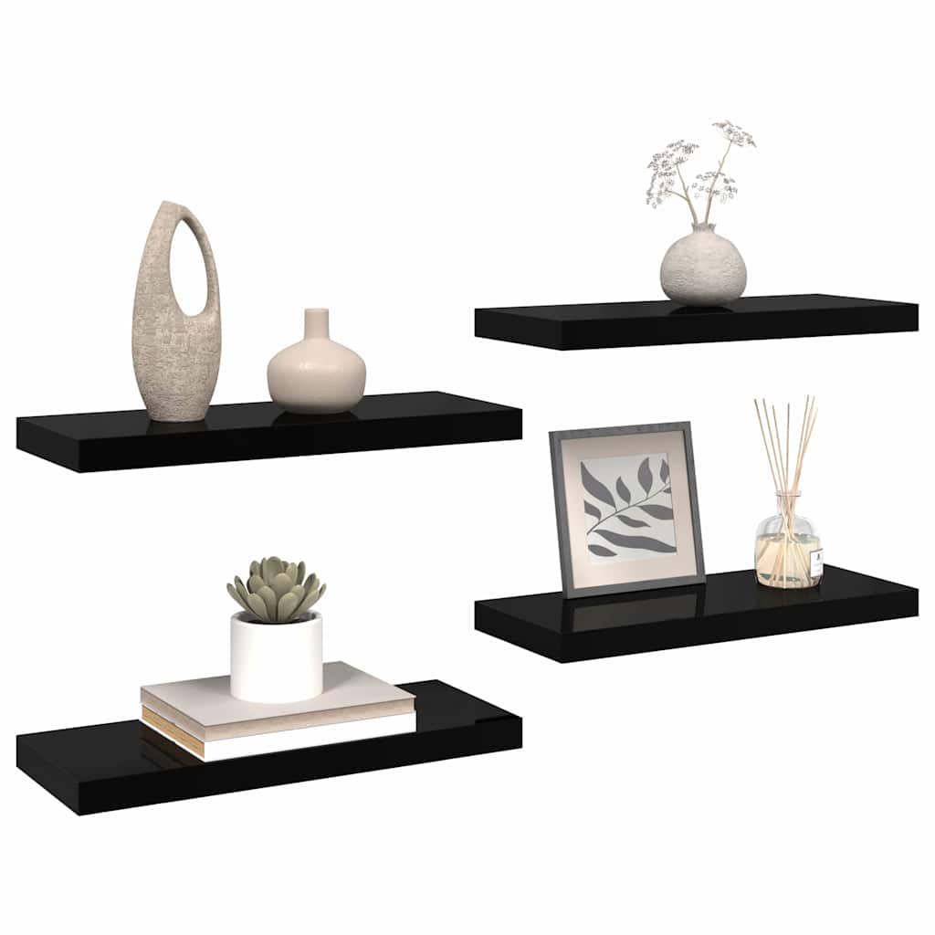 vidaXL Wall Shelf | Set of 4 | High gloss black | Honeycomb MDF, metal frame 5