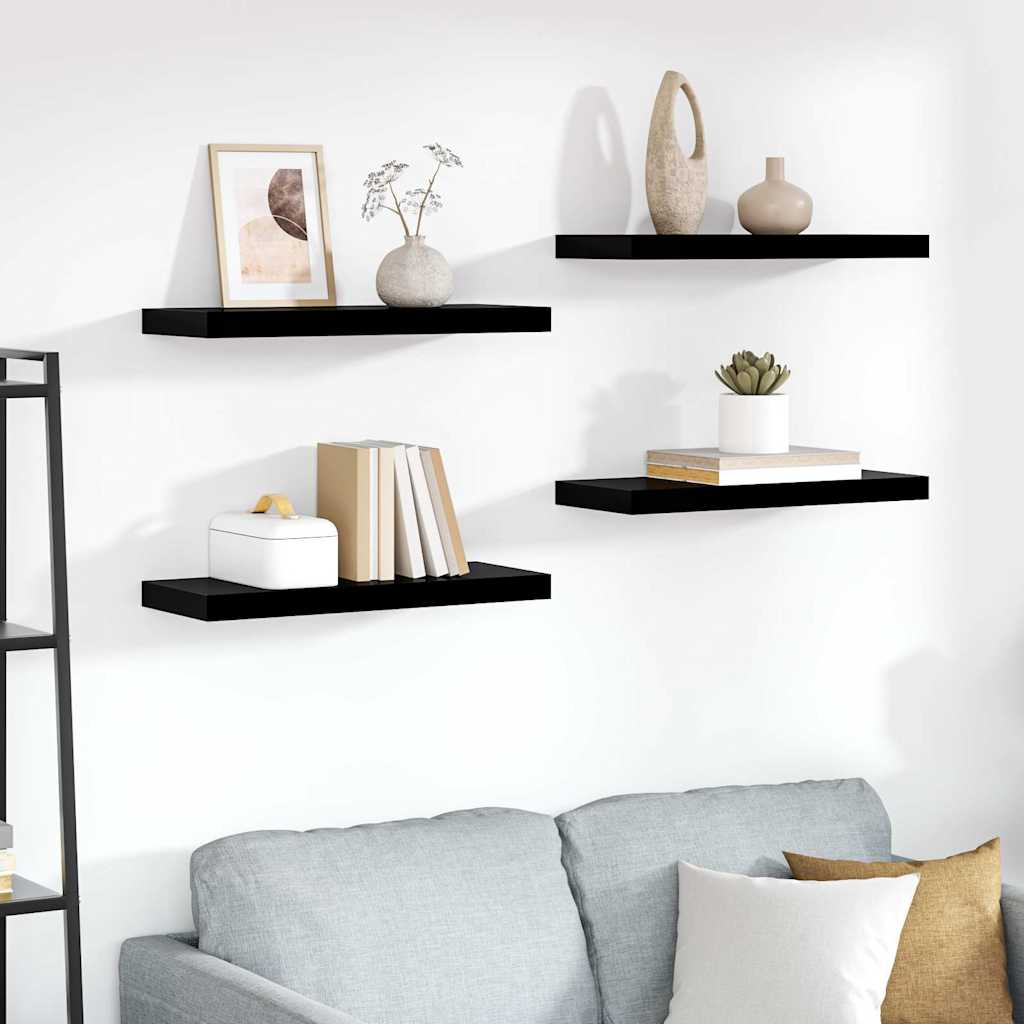 vidaXL Wall Shelf | Set of 4 | High gloss black | Honeycomb MDF, metal frame 1