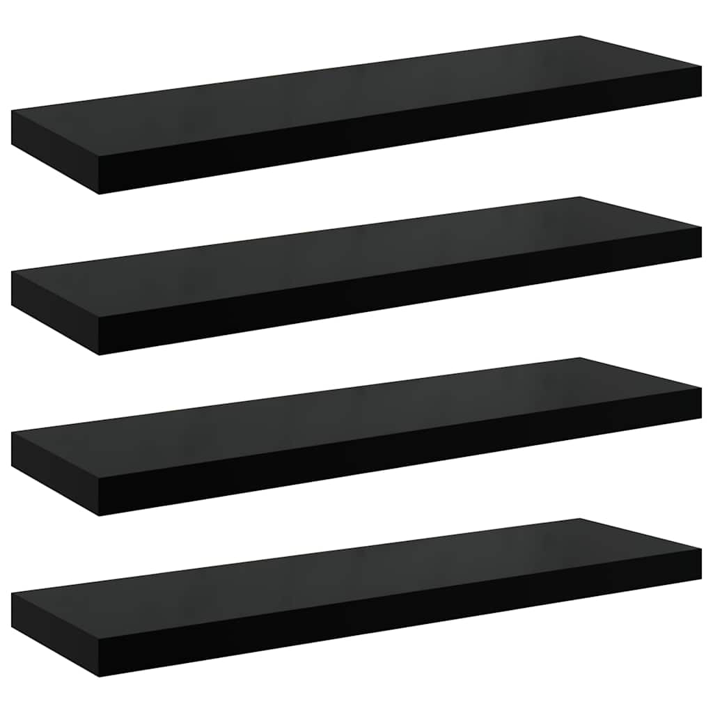 vidaXL Floating Wall Shelves 4 pcs High Gloss Black 90x23.5x3.8 cm MDF 2