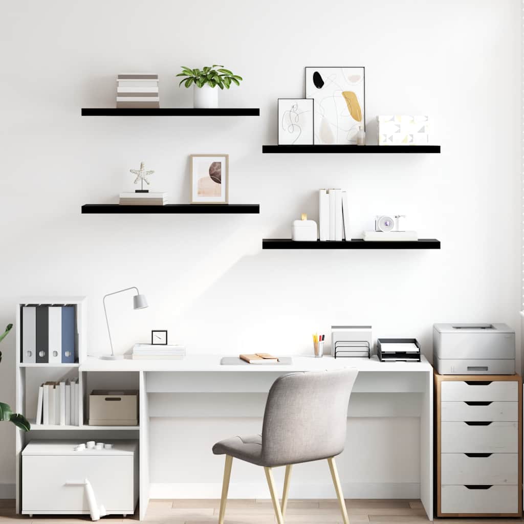 vidaXL Floating Wall Shelves 4 pcs High Gloss Black 90x23.5x3.8 cm MDF 3