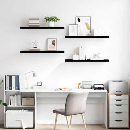 vidaXL Floating Wall Shelves 4 pcs High Gloss Black 90x23.5x3.8 cm MDF 3