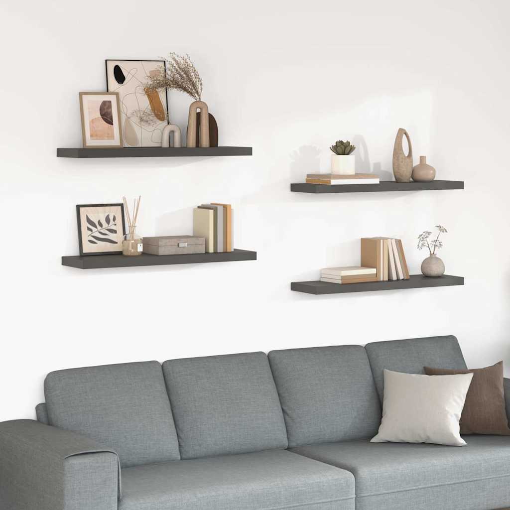323798 vidaXL Floating Wall Shelves 4 pcs High Gloss Grey 90x23,5x3,8 cm MDF 1