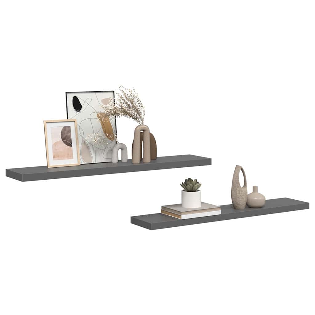 vidaXL Wall Shelf | Set of 2 | High gloss grey | Honeycomb MDF, metal | 120 cm 5