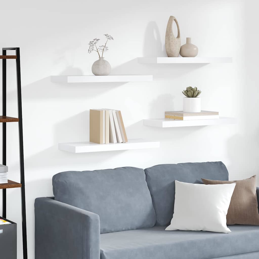 323813 vidaXL Floating Wall Shelves 4 pcs White 60x23,5x3,8 cm MDF 1