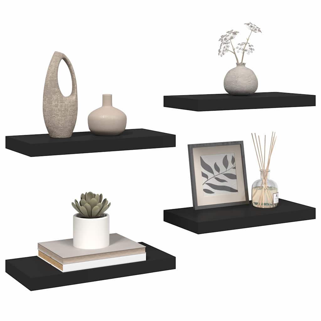 vidaXL Floating Wall Shelves 4 pcs Black 50x23.5x3.8 cm MDF 5