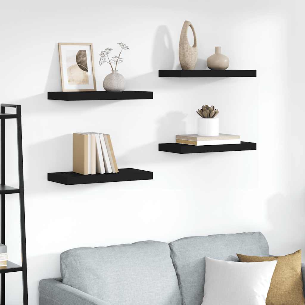 vidaXL Floating Wall Shelves 4 pcs Black 50x23.5x3.8 cm MDF 1