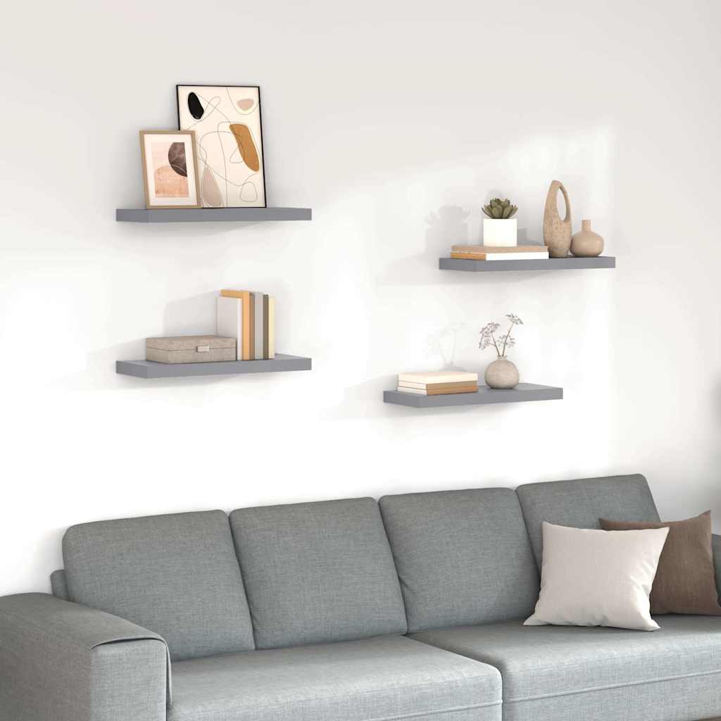 vidaXL Wall Shelf | Set of 4 | Grey | Honeycomb MDF, metal 1
