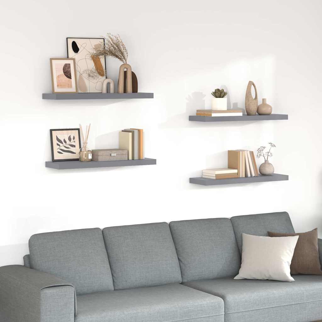 323858 vidaXL Floating Wall Shelves 4 pcs Grey 80x23,5x3,8 cm MDF 1