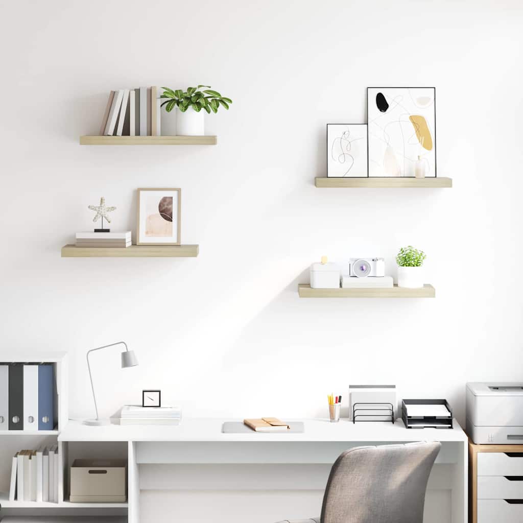 vidaXL Wall Shelf |  Set of 4 | Oak | Honeycomb MDF | Medium |  Wall mounting 3