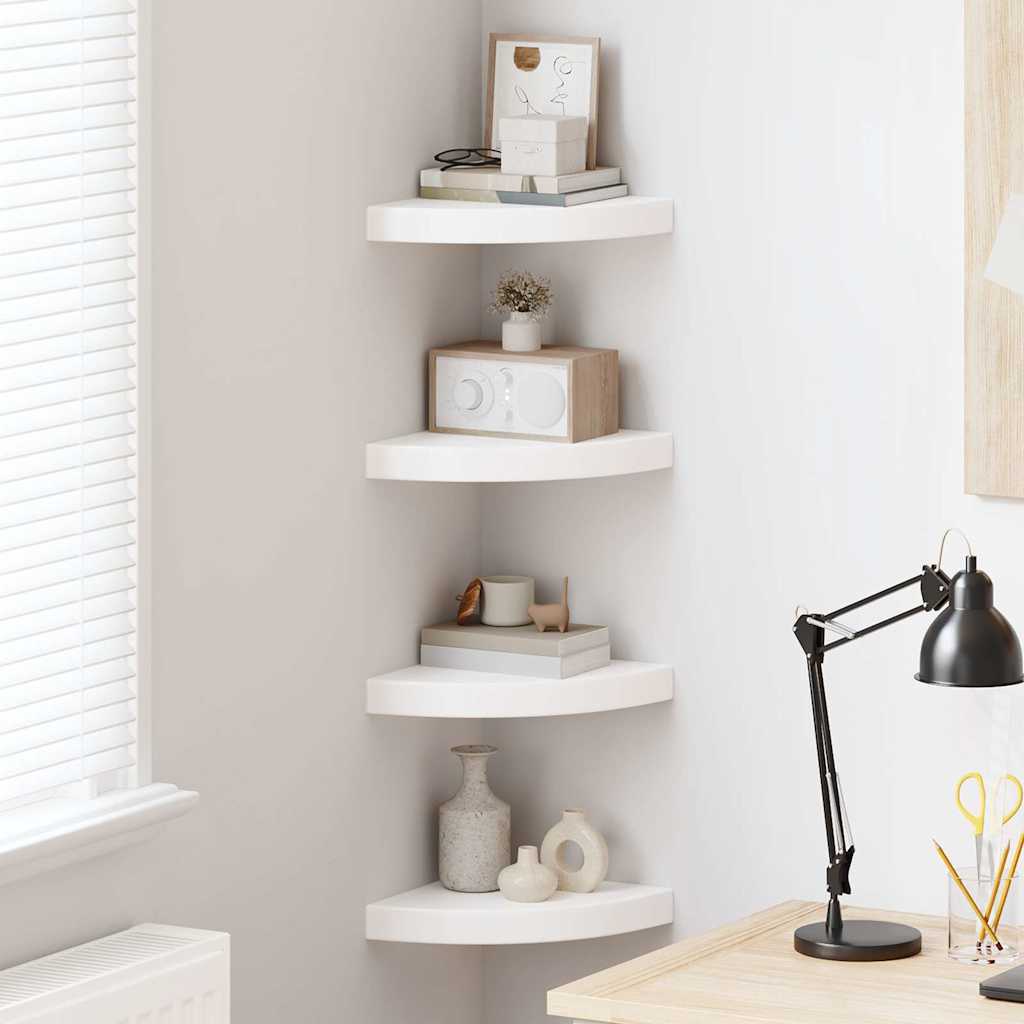 vidaXL Corner Shelf | Set of 4 | High gloss white | Honeycomb MDF, metal | Small 1
