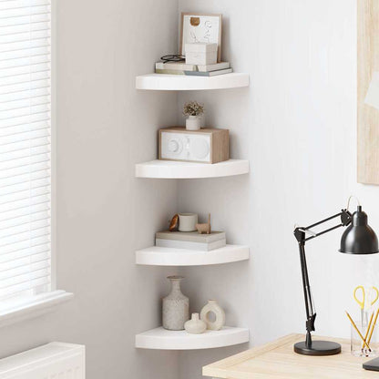 vidaXL Corner Shelf | Set of 4 | High gloss white | Honeycomb MDF, metal | Small 1
