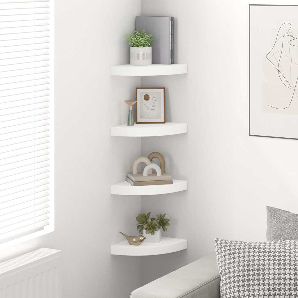 vidaXL Floating Corner Shelves 4 pcs White 25x25x3.8 cm MDF 3