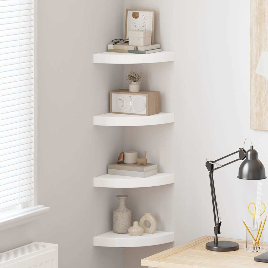 vidaXL Floating Corner Shelves 4 pcs White 25x25x3.8 cm MDF 1