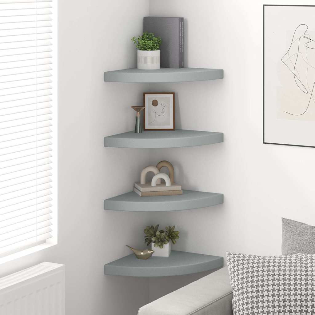 vidaXL Corner Shelf | Set of 4 | Grey | Honeycomb MDF | Small | Wall-mounted 3