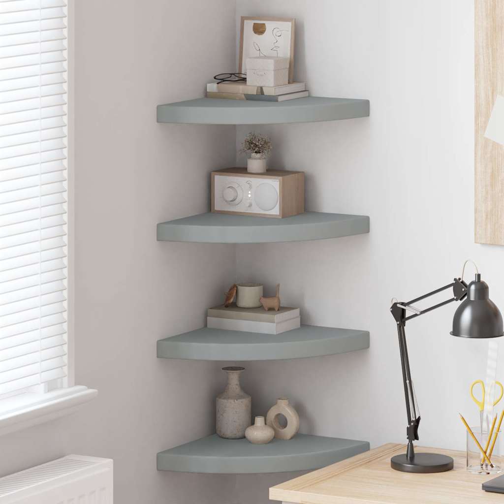 vidaXL Corner Shelf | Set of 4 | Grey | Honeycomb MDF | Small | Wall-mounted 1