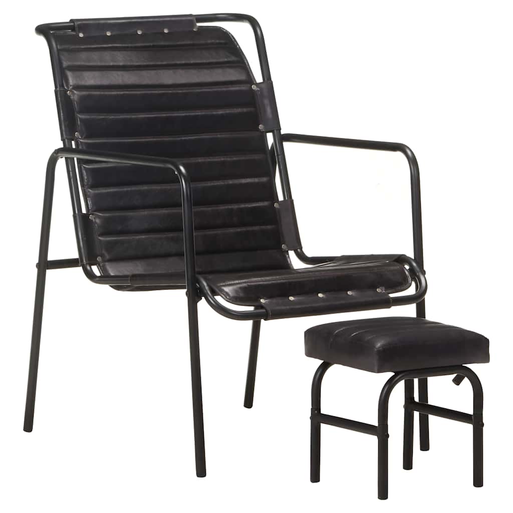 vidaXL Relaxing Armchair | Black | Real leather | Standard | Footrest | Armchair 2