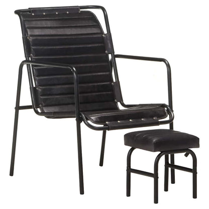 vidaXL Relaxing Armchair | Black | Real leather | Standard | Footrest | Armchair 2