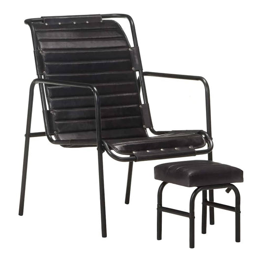 Relaxing Armchair with a Footrest Real Leather Black