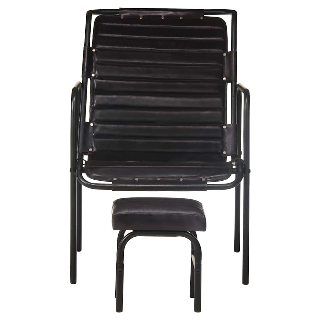 vidaXL Relaxing Armchair | Black | Real leather | Standard | Footrest | Armchair 3