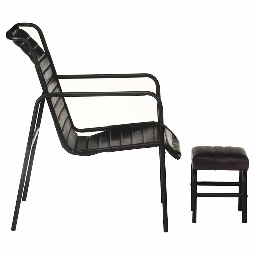 vidaXL Relaxing Armchair | Black | Real leather | Standard | Footrest | Armchair 4
