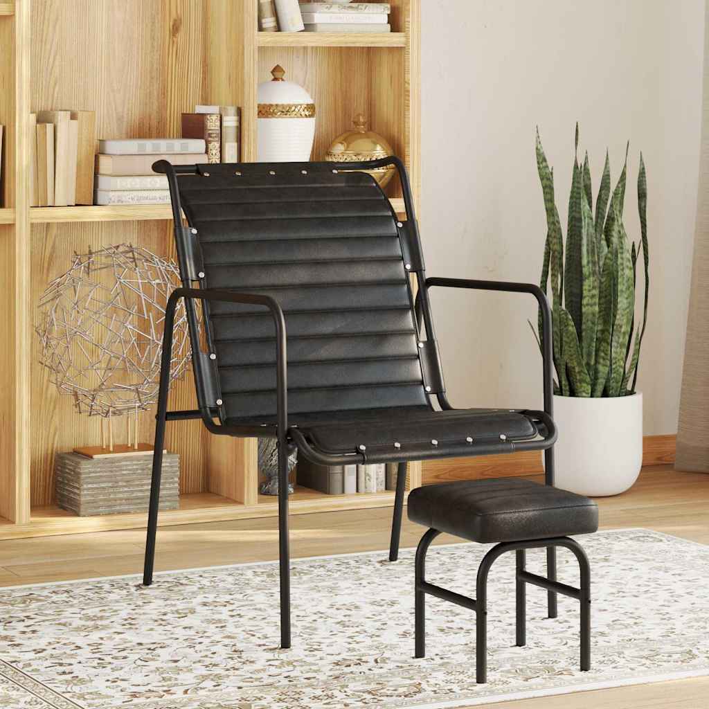 vidaXL Relaxing Armchair | Black | Real leather | Standard | Footrest | Armchair 1